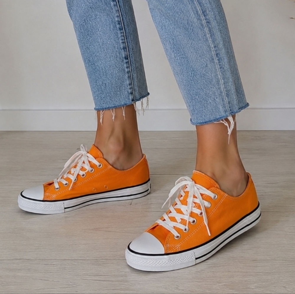 Classic Low-Top Orange Canvas Sneakers for Women